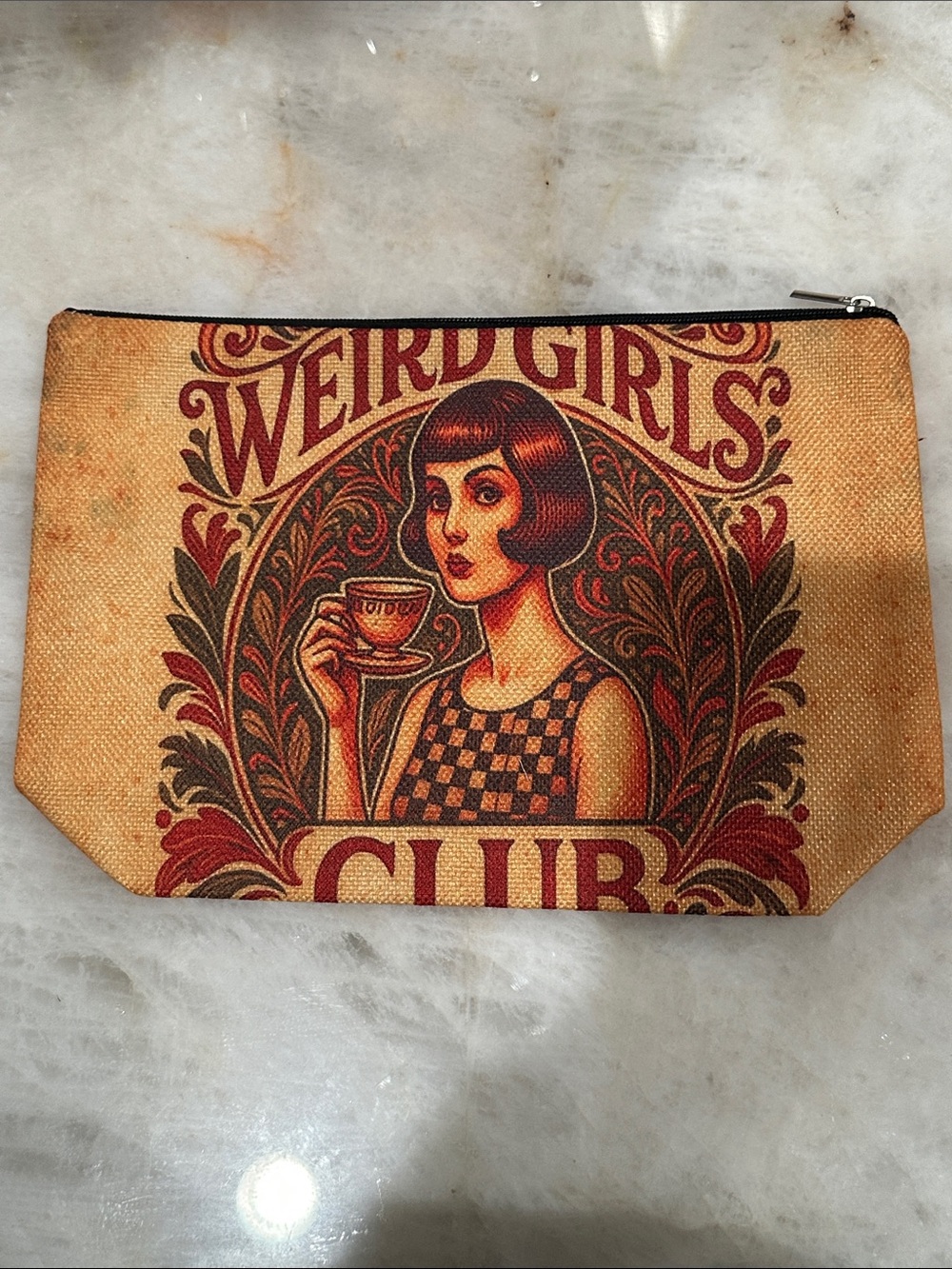 Weird Girls Club Printed Cosmetic Pouch - Orange/Red